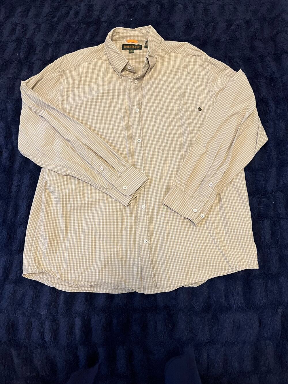Timberland Men’s XL Beige Check Button Down Shirt Long Sleeve Cotton